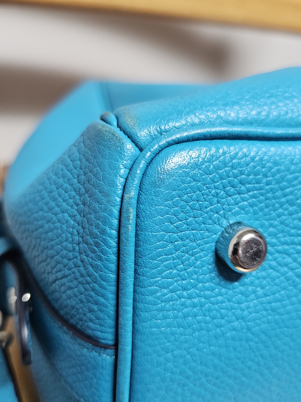 COACH Turquoise Pebbled Leather Satchel Bag Maximalist Luxury Purse Handbag - Picture 11 of 12